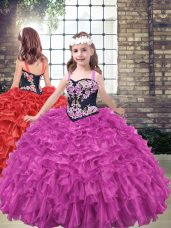 Sleeveless Embroidery and Ruffled Layers Lace Up Kids Formal Wear
