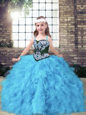 Low Price Straps Sleeveless Tulle Girls Pageant Dresses Embroidery and Ruffles Lace Up
