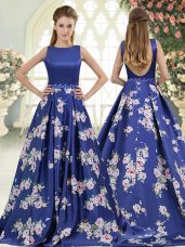 Nice Royal Blue Casual Dresses Scoop Sleeveless Brush Train Backless