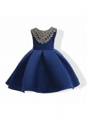 Sleeveless Zipper Mini Length Appliques and Bowknot Child Pageant Dress