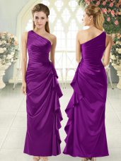 Captivating Purple Sleeveless Ankle Length Ruffles Side Zipper Prom Dress