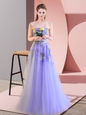 Colorful Sleeveless Lace Up Floor Length Appliques Prom Evening Gown