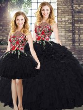 Black Sleeveless Organza Zipper Ball Gown Prom Dress for Military Ball and Sweet 16