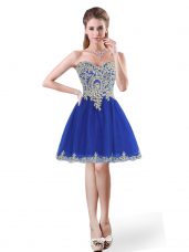 Mini Length Royal Blue Prom Dresses Sweetheart Sleeveless Lace Up