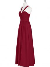 Burgundy Sleeveless Chiffon Zipper Prom Gown for Prom and Party and Military Ball