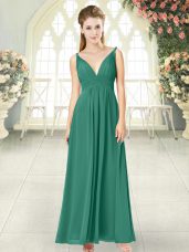 Fashionable Ankle Length Green Evening Dress Chiffon Sleeveless Ruching