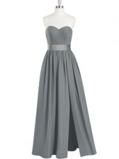 Hot Sale Sleeveless Floor Length Belt Zipper Homecoming Dress with Grey