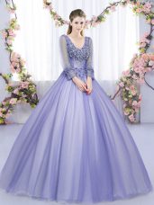 Modest Tulle Long Sleeves Floor Length Quince Ball Gowns and Lace and Appliques