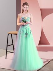 Sweetheart Sleeveless Womens Evening Dresses Floor Length Appliques Apple Green Tulle