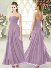 Unique Purple Empire Strapless Sleeveless Chiffon Ankle Length Zipper Ruching Going Out Dresses