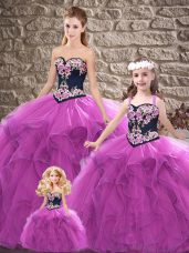 Trendy Purple Sleeveless Tulle Lace Up Quince Ball Gowns for Sweet 16 and Quinceanera