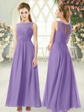 Fantastic Empire Homecoming Dress Lavender Scoop Chiffon Sleeveless Ankle Length Zipper