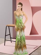 Multi-color Prom Party Dress Prom and Party and Military Ball with Sequins Sweetheart Sleeveless Sweep Train Lace Up