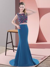 Two Pieces Sleeveless Teal Homecoming Dress Sweep Train Backless