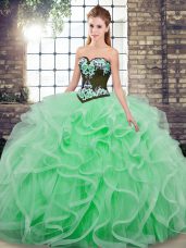 Spectacular Sweetheart Sleeveless Tulle Quinceanera Gown Embroidery and Ruffles Sweep Train Lace Up