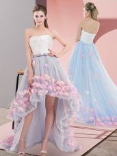 High Low Grey Prom Gown Tulle Sleeveless Appliques