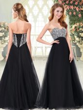 Suitable Beading Prom Party Dress Black Lace Up Sleeveless Floor Length