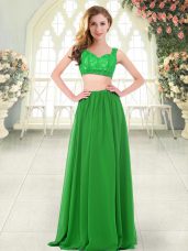 Straps Sleeveless Zipper Prom Party Dress Green Chiffon