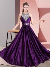 Dramatic Purple Sleeveless Beading Floor Length Prom Dresses