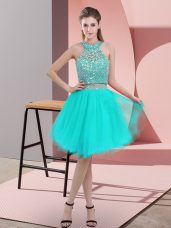 Excellent Turquoise Sleeveless Organza Backless for Prom and Party