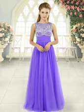 Fashion Tulle Scoop Sleeveless Side Zipper Beading Womens Evening Dresses in Lavender