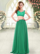 Green Sleeveless Chiffon Zipper Prom Evening Gown for Prom and Party