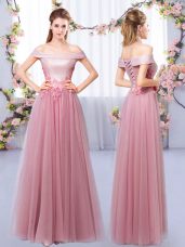 Gorgeous Pink Sleeveless Tulle Lace Up Dama Dress for Quinceanera for Prom and Party and Wedding Party