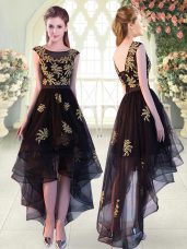 Ideal Cap Sleeves Lace Up High Low Appliques Prom Party Dress