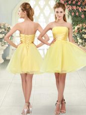 Beauteous Yellow Prom Party Dress Prom and Party with Beading Strapless Sleeveless Lace Up