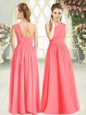 Cute Floor Length Zipper Homecoming Dress Watermelon Red for Prom and Party with Ruching