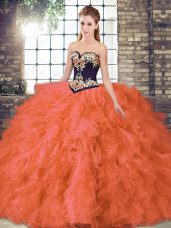 Orange Red Sweetheart Lace Up Beading and Embroidery Quinceanera Dresses Sleeveless