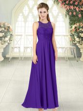Purple Sleeveless Chiffon Backless Custom Made for Prom and Party