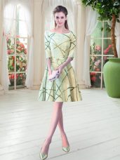 Knee Length A-line Half Sleeves Yellow Green Homecoming Dress Lace Up