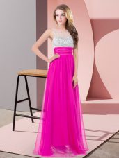 Custom Fit Fuchsia Sleeveless Chiffon Side Zipper Formal Evening Gowns for Prom and Party and Military Ball