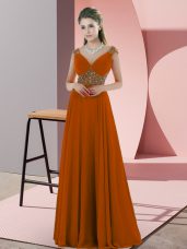Fancy Beading Homecoming Dress Orange Backless Sleeveless Floor Length