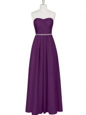 Purple A-line Chiffon Sweetheart Sleeveless Beading Floor Length Zipper Formal Dresses