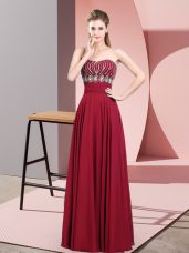 Dynamic Red Zipper Prom Party Dress Beading Sleeveless Floor Length