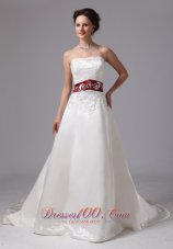 2013 Embroidery Clasp Handle Wedding Dress With Chapel Train Wine Red and White - Top Selling