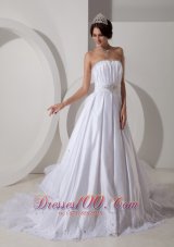 Lovely A-line Strapless Wedding Dress Taffeta Beading and Ruch Brush Train - Top Selling