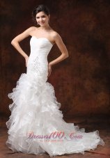 Mermaid Ruched Bodice and Ruffled layers For 2013 Modest Wedding Dress With Beading - Top Selling