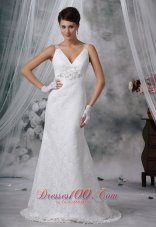 Sioux City Iowa V-neck Lace Decorate Bodice Beaded Decorate Bust Brush Train 2013 Wedding Dress - Top Selling