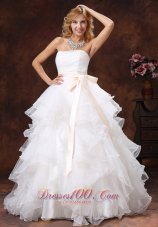 Custom Made Ball Gown Sash 2013 Wedding Dress Strapless With Sash Organza  - Top Selling