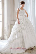 Low Price Princess Straps Court Train Taffeta Beading and Appliques Wedding Dress - Top Selling
