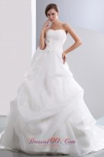 Beautiful A-line Sweetheart Low Cost Wedding Dress Chapel Train Taffeta and Organza Ruch and Hand Made Flowers - Top Selling