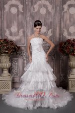 Inexpensive Mermaid Strapless Court Train Organza Appliques and Ruch Wedding Dress - Top Selling