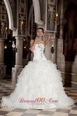 Beautiful Ball Gown Sweetheart Court Train Organza Beading and Ruffles Wedding Dress - Top Selling
