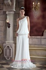 Beautiful Column One Shoulder Court Train Organza Pleat and Beading Wedding Dress - Top Selling