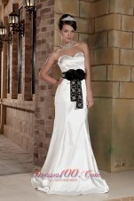 Lovely Column Sweetheart Brush Train Satin Beading Wedding Dress - Top Selling