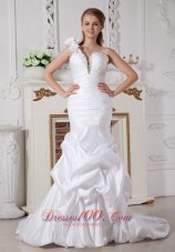 Customize Mermaid One Shoulder Beading Wedding Dress Court Train Taffeta