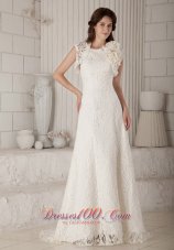 Lovely Column Brush Train Lace Wedding Dress